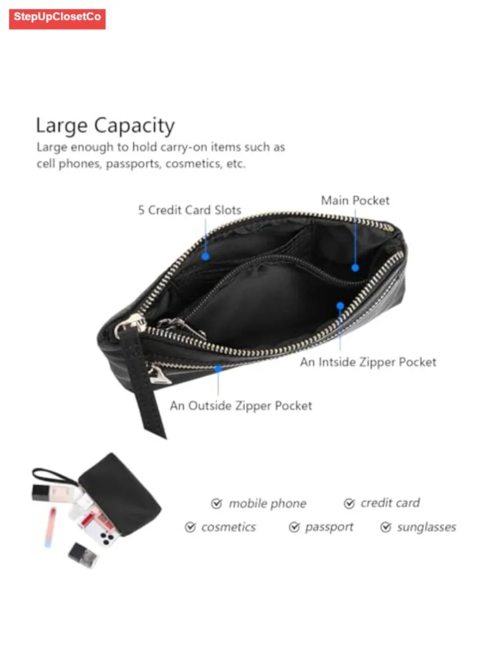 Water-Resistant Nylon Wristlet Wallet for Women with Card Slots and Zipper